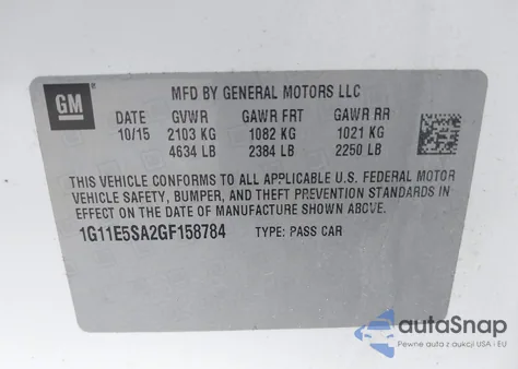 2016 Chevrolet Malibu Limited Ltz из США, поврежденный, VIN 1G11E5SA2GF158784